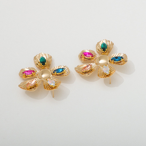 Pendientes De Metal Retro Con Forma De Flor Y Cristales