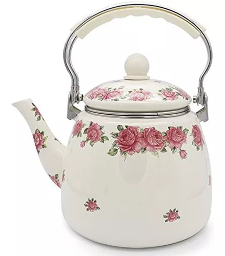 Tetera para estufa, tetera esmaltada grande de porcelana, tetera colorida  de 3.3 L, cerámica floral para estufa, diseño clásico retro