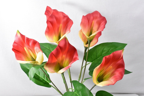 Ramo De Alcatraz 7 Flores Artificiales 45 Cm Db001 Pack 3 Pz Color Naranja