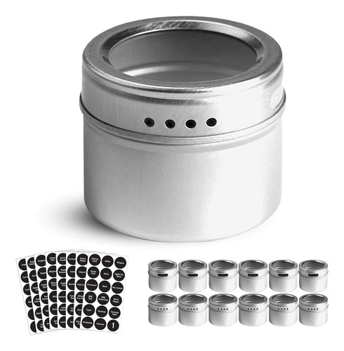 12 Latas Magnéticas Para Especias Con Tapas Para Tamizar Y V