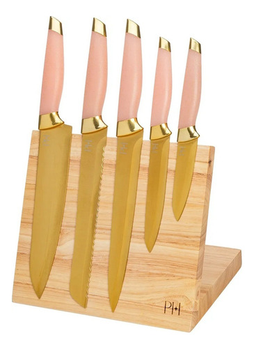 Cuchillos Paris Hilton Set Rosa,bloque Con Iman 6pzs Rosa