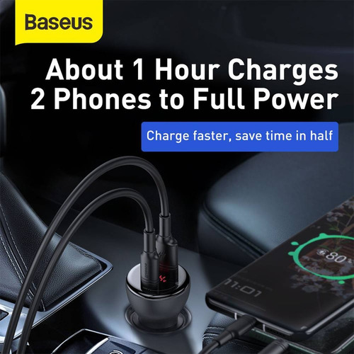 Imagen 6 de 7 de Cargador De Auto Digital Pps Dual 45w + Cable Usb C - Baseus