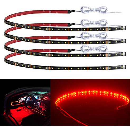 Geeon 4-pack 24  Red Car Interior Led Strip Light 12v Imperm