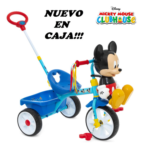 Triciclo Mickey Mouse 3d Con Cajuela Barra De Empuje En Caja