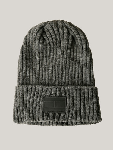 Beanie De Canalé Con Logo Gris Tommy Hilfiger