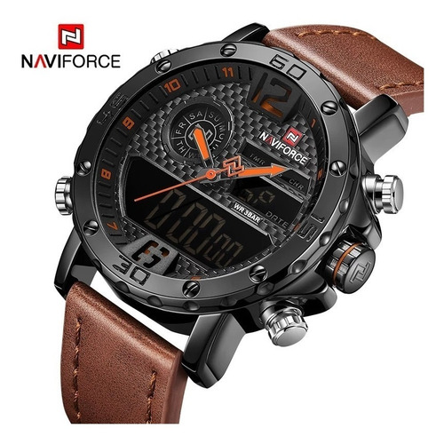 Relógio Masculino Militar Esportivo Naviforce Pulseira Couro