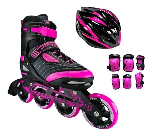 Combo Patines Chicago Best + Set Protecciones C2 + Casco Kit