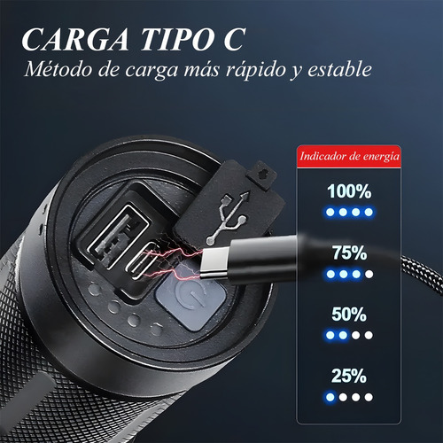Linterna Led Recargable Usb, 5 Modos, Ipx4,lámpara Táctica