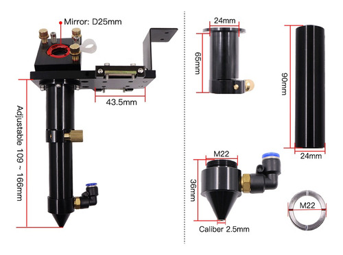 Kit Bico Cabeçote E Suportes Espelho Máquina Laser Cnc Co2