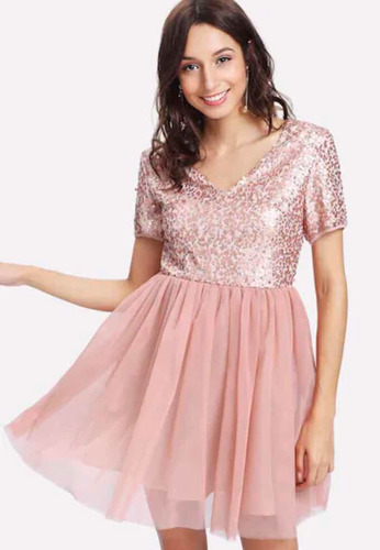 Vestido Shein De Mesh Con Lentejuelas Palo Rosa Talla S | Envío gratis Vestido Shein De Mesh Con Lentejuelas Palo Rosa Talla S | Envío gratis