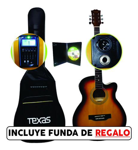 Guitarra Electroacustica Texas Ag10-lc5 Afinador Funda Dvd