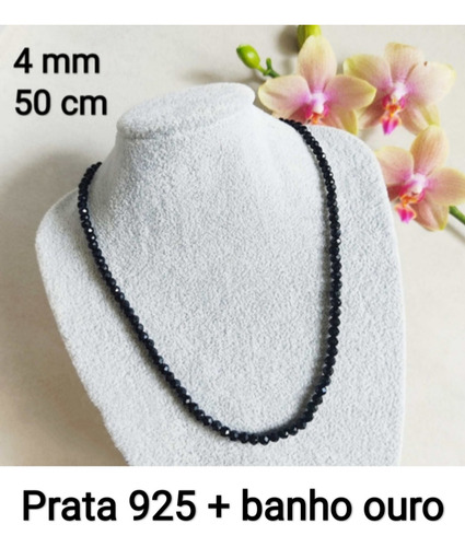 Colar Espinélio Negro Grosso 4 Mm Brilho Presente Namorada