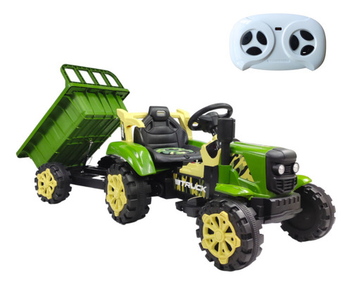 Tractor Montable Electrico Con Remolque Control Remoto Color Verde