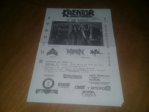 Flyer Volante Kreator Tour 94 Argentina Vibrion Nepal Stadiu