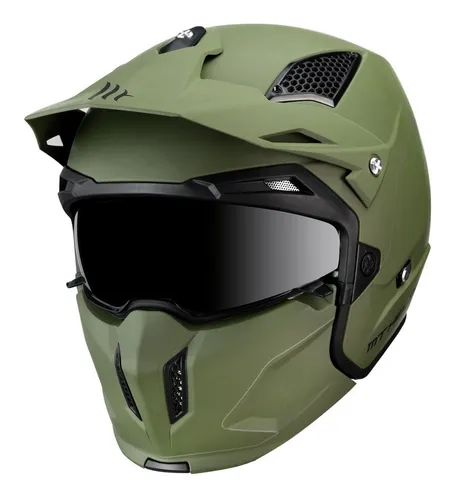 Casco Moto Abierto Modular Mt Streetfighter Solid Verde Mate