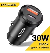 Comprar Essager 30W Usb Cargador De Coche Carga Rápida Soporta Protocolos Pd3.0, Qc3.0, Huawei Fcp\u002FScp, Samsung Afc Y Pps, Cargador Para Auto Con Puerto Usb Y Tipo-C Para Teléfonos