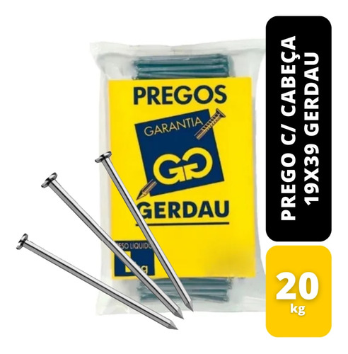 Prego 19x39 Com Cabeça 3.1/2x9 Gerdau Kit 20kg
