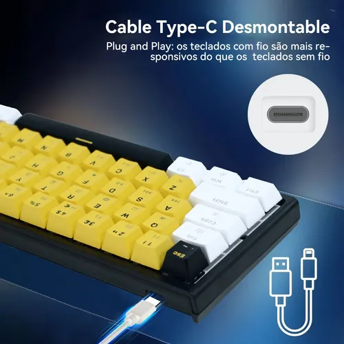 Teclado Mecânico Gamer Mk25 60% Rgb 61 Teclas Switch Red Usb