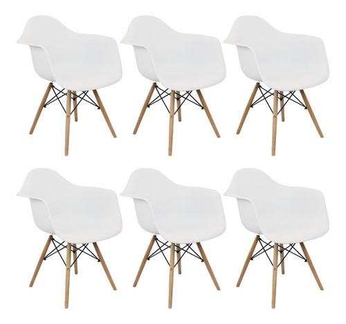 Kit 6 Cadeiras Charles Eames Eiffel Design Wood Com Braços Cor da estrutura da cadeira Com Braço Cor do assento Branco Desenho do tecido -