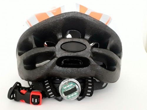 Capacete Com Sinalizador Led Ciclismo Bike Laranja Branco
