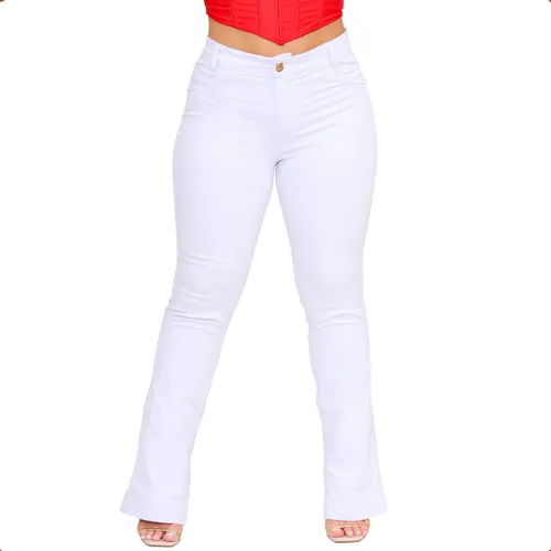 Kit 4 Calça Flare Feminina Jeans Com Licra Levanta Bumbum Azul  Marinho-Branco-Preto-Azul Escuro Amaciado (36, Azul  Marinho-Branco-Preto-Azul Escuro Amaciado)