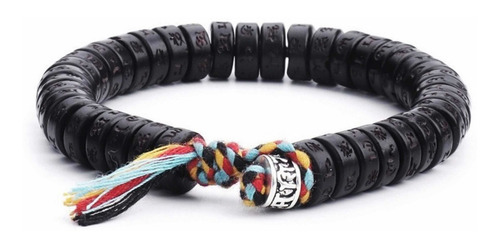 Pulsera Tibetana Negra, Nudos De La Suerte, Protección Largo 18.19 Cm