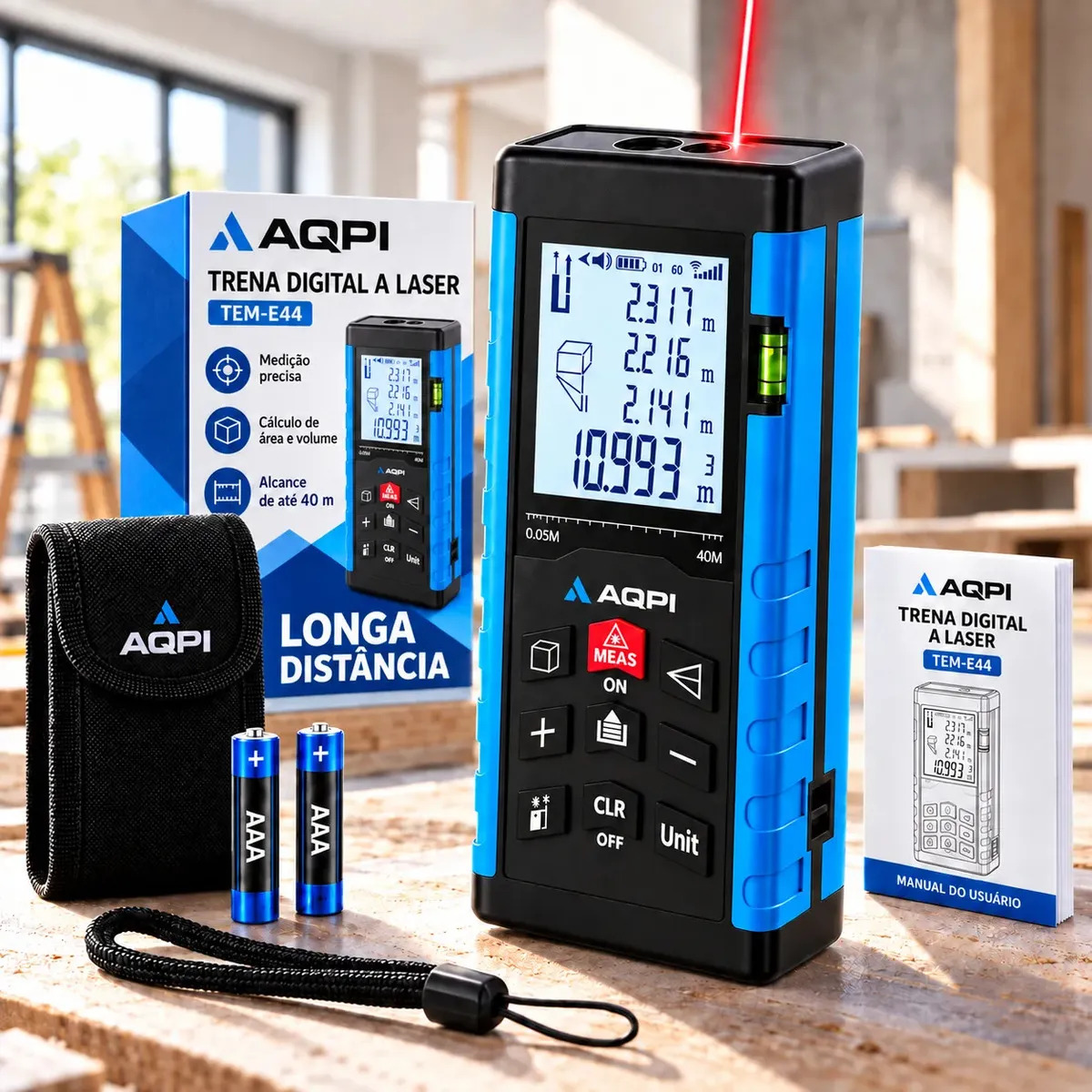 Trena Digital a Laser 40 Metros Medidor Distância Profissional Alta Precisão Visor Iluminado Medição Rápida Obras Reformas Pitágoras Construção Instalação Móveis Pisos Paredes Compacta Portátil AQPI