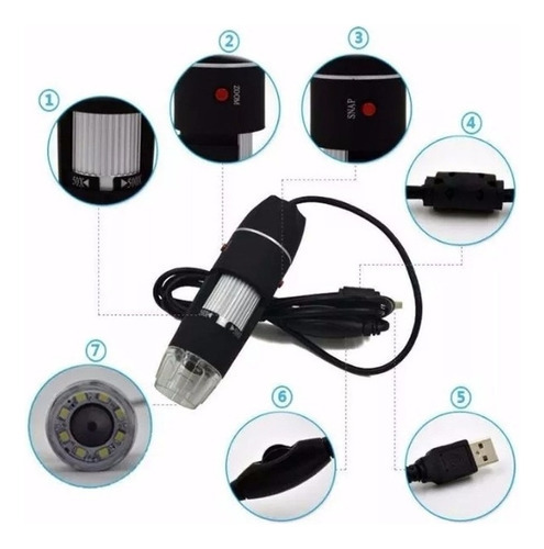 Microscopio profesional con zoom digital de 1000 aumentos con cámara USB, color negro, 5 V