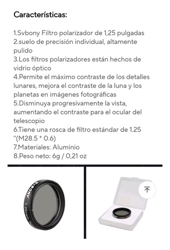 Filtro Svbony Polarizado Sv156 Para Telescopio