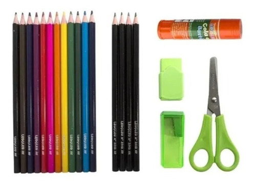 3 Kits Escolares C Lápis Borracha Cola Apontador Tesoura