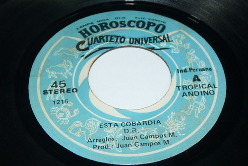 Jch- Cuarteto Universal Esta Cobardia Cumbia 45 Rpm