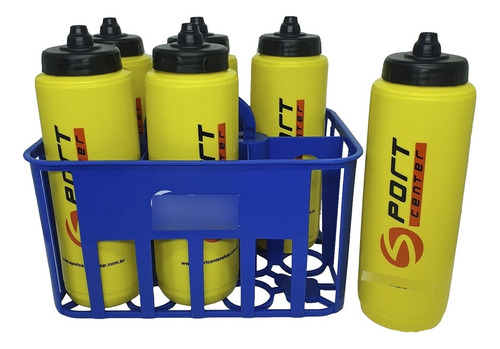 Cesta Squeeze Com 6 De 1 Litro Bico Automático,  Cor Azul-amarelo