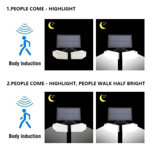 Lampara Led Solar Exterior Sensor Luces Foco 3modos 78 Led