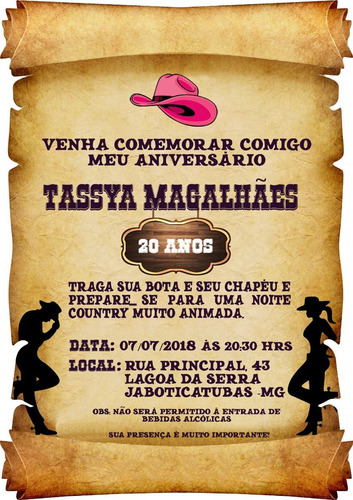 Imagem 4 de 4 de 100 Convite Pergaminho Country - Adulto Simples E Com Foto
