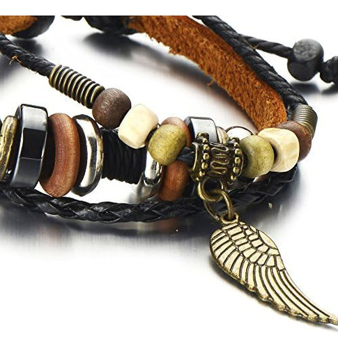 Coolsteelandbeyond Pulsera De Cuero Marrón De Múltiples Hilo