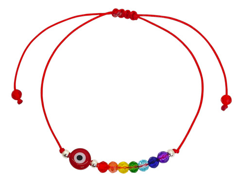 Pulsera Cristales 7 Chakras Dije Amuleto Protector Acero Ojo Turco Rojo 0 Mm