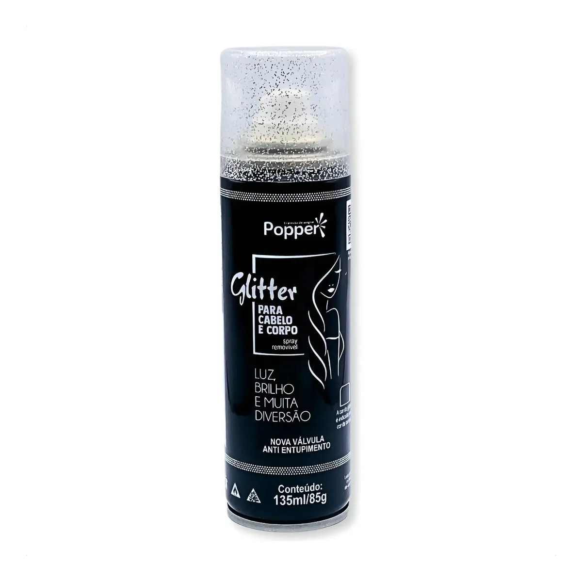 Spray Glitter Para Cabelo E Corpo Removível Popper 150ml Cor Prata