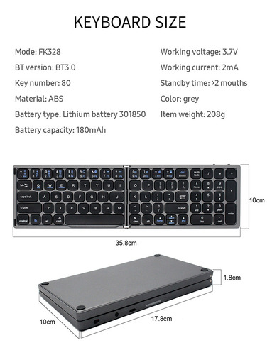 Foldable Bt Wireless Keyboard, Portable Keyboard
