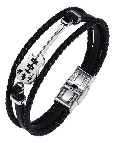 Mprainbow Pulsera De Guitarra De Cuero Genuino De Acero Inox