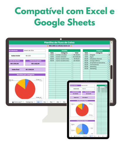 Planilha Fluxo De Caixa Com Dashboard Excel E Google Sheets
