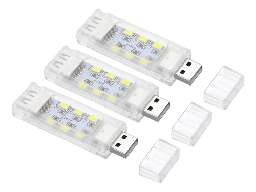 Conjunto 3 Mini Lámparas Led Usb Blanco Decoración Hogar