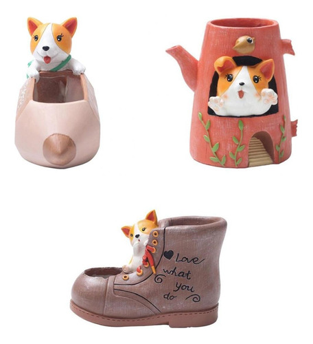 3xcreative Resina Suculenta Maceta Jardinera Corgi