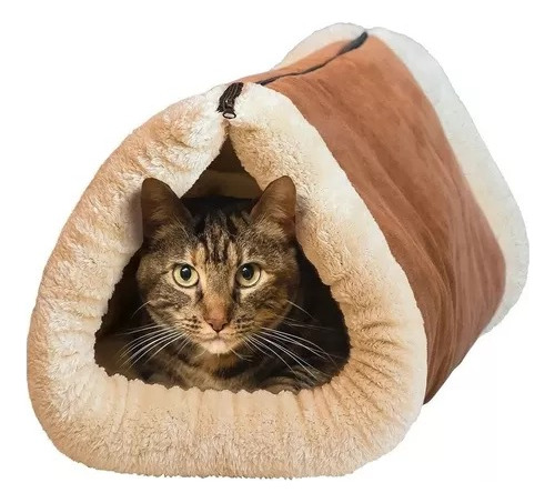 Cama Túnel Polar Para Gatos Mascotas Lavable Térmica 2 En 1