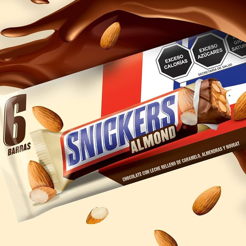 Chocolate Snickers Leche Caramelo Almendra 48 Pz 43,40g C/u