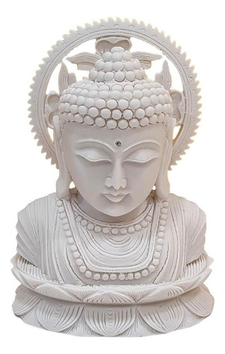 Escultura Cabeça De Buda Com Resplendor Branco 18cm