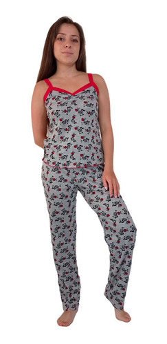 Pijama Mujer Conjunto Blusa Tiras Pantalon Largo Estampada