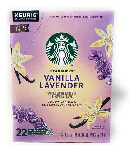 Starbucks Vanilla Lavender K-cup Coffee Pods 22 Count 1 Box