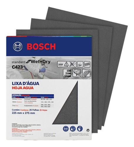 Lija De Agua 225x275 Mm Bosh C423 Standard For Wet & Dry 25u