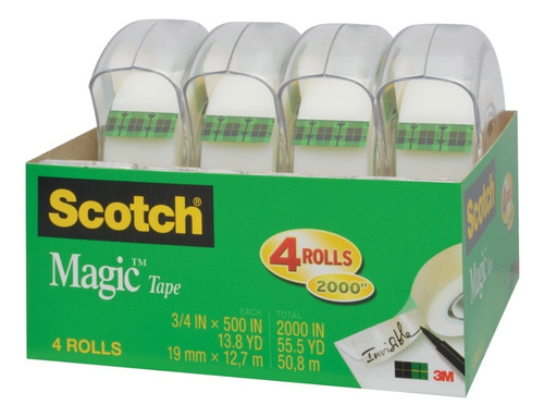 3m Scotch Cinta Mágica, 18 Mm X 12.7 M, 4 Piezas