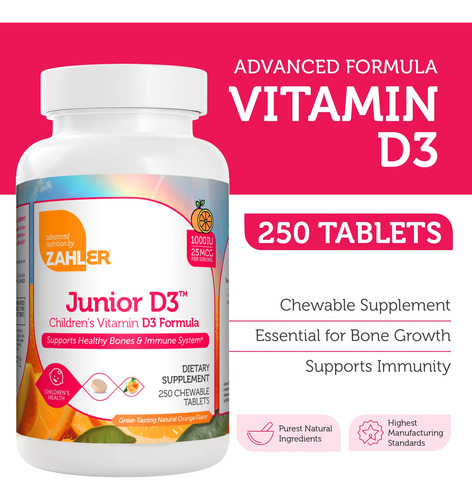 Vitamina D3 Zahler Junior, 1000 Ui, Masticable Para Niños, 2